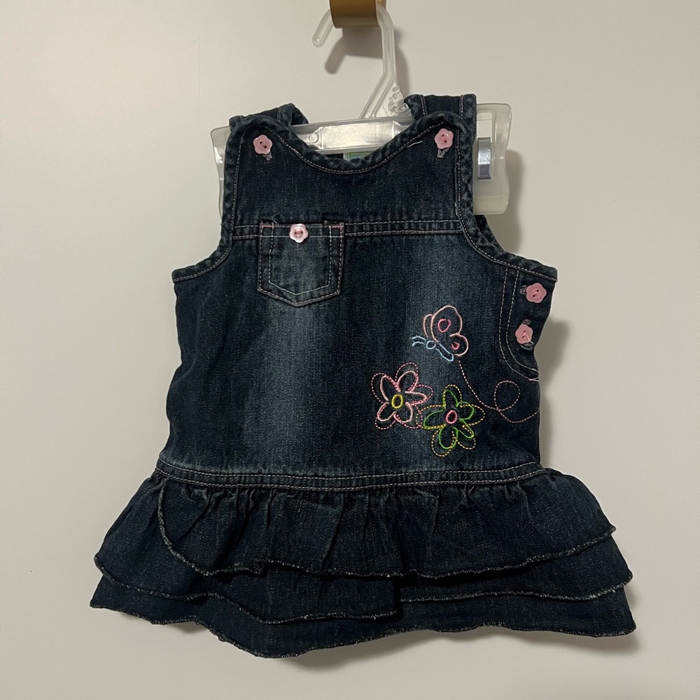 Denim Dress with Embroidered Flowers